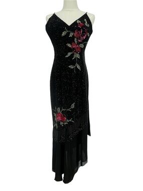 Mac Duggal Cassandra Stone Heavy Beaded Black Gown AS IS Theater Costume Rework